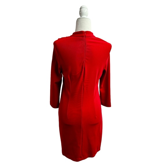 Boston Proper Mock Neck Long Sleeve Drape Front Dress Beyond Travel Red Small S - Picture 2 of 13